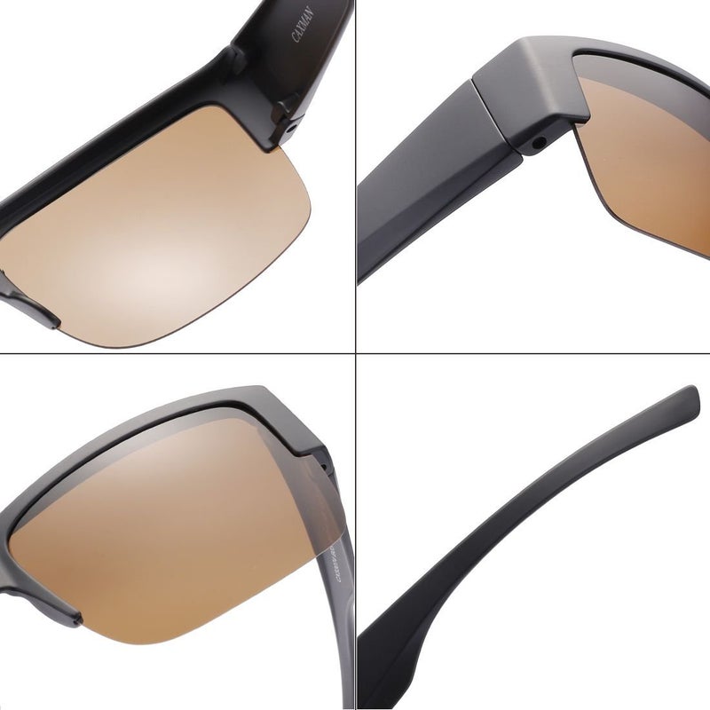 CAXMAN Wear Over Glasses Sunglasses Polarized Lens for Prescription Glasses, Medium Sized Half Frame, Matte Black Frame Brown Lens - Image 5